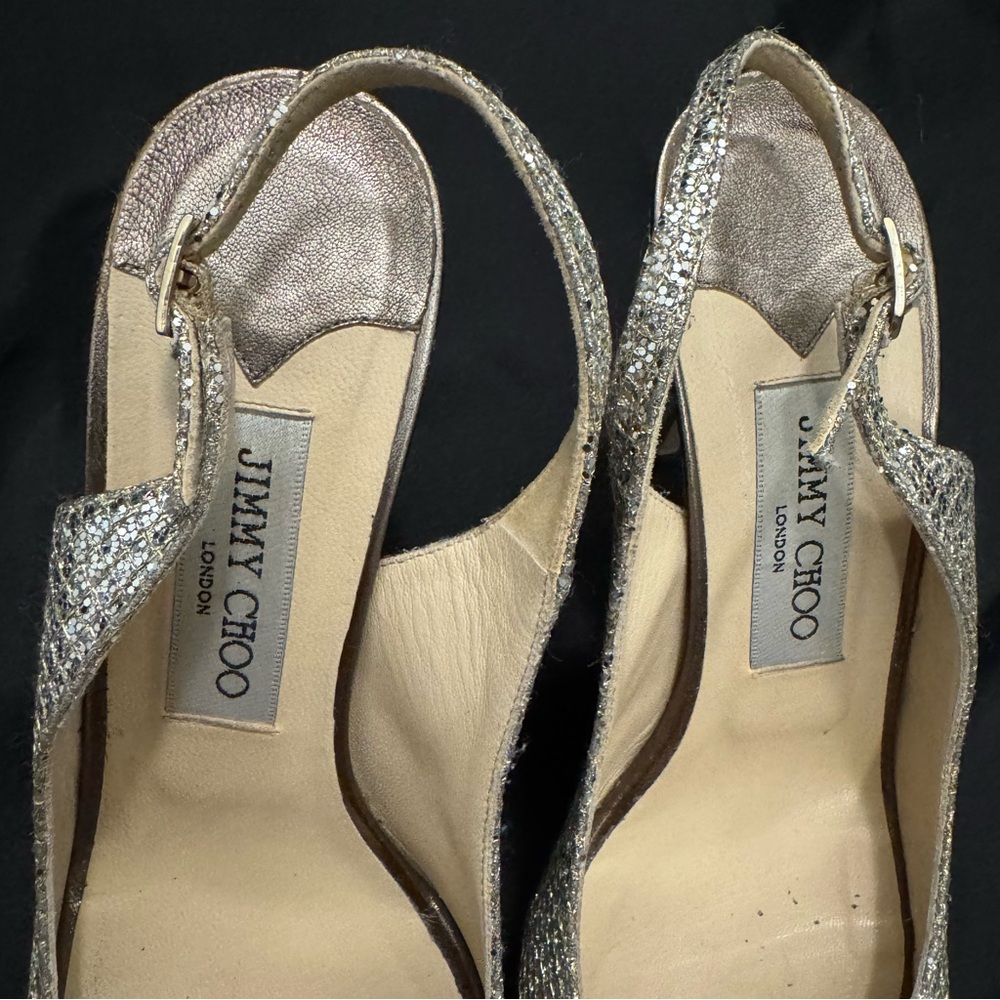 Authentic Jimmy Choo Nova Champagne Glittery Peep Toe Slingbacks w/ Original Box - Picture 12 of 16